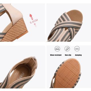 Sandalias cuña mujer beige-gris