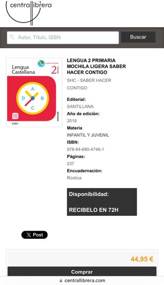 Libro Lengua 2º Primaria. Mochila ligera.