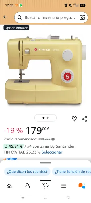 Máquina coser Singer Simple amarilla