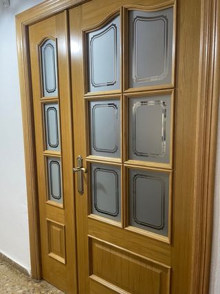 Puerta doble madera maciza cristalera