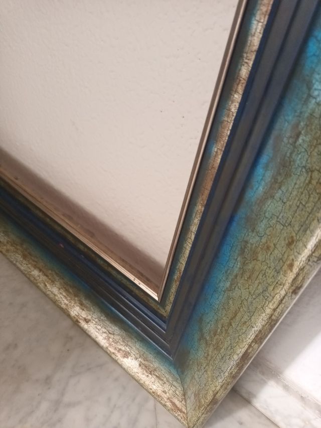 Marco madera azul, plateado + dorado