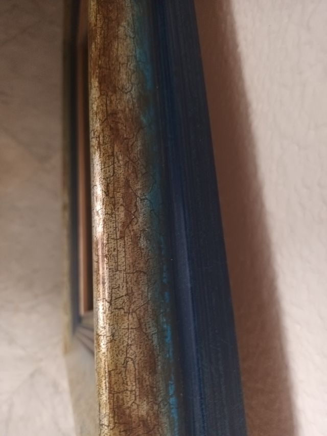 Marco madera azul, plateado + dorado