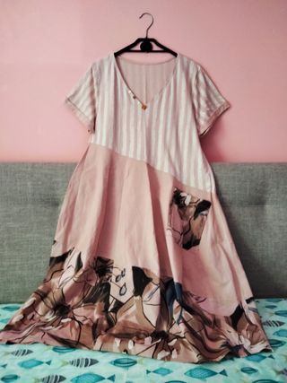 Vestito lungo cotone rosa antico