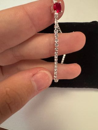 Pulsera Plata Ley -gema roja brillante plateada 92