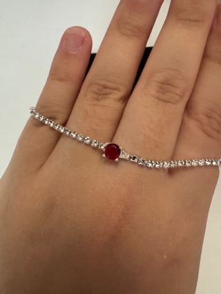 Pulsera Plata Ley -gema roja brillante plateada 92