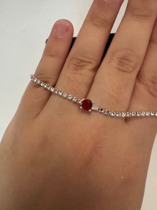 Pulsera Plata Ley -gema roja brillante plateada 92
