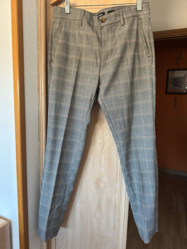 Pantalón cuadros marrón gris M