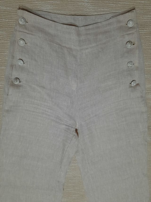 Pantalón lino beige mujer