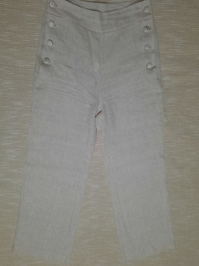 Pantalón lino beige mujer