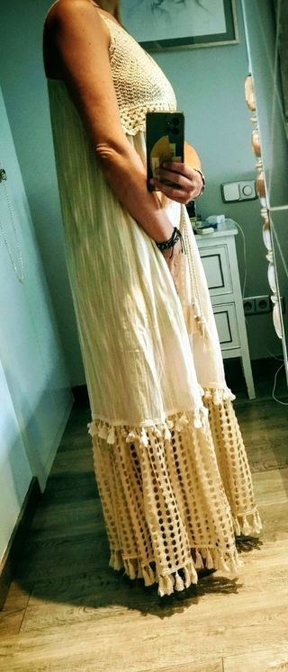 Vestido crochet beige ibicenco