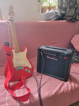 Harley Benton guitarra roja + ampli