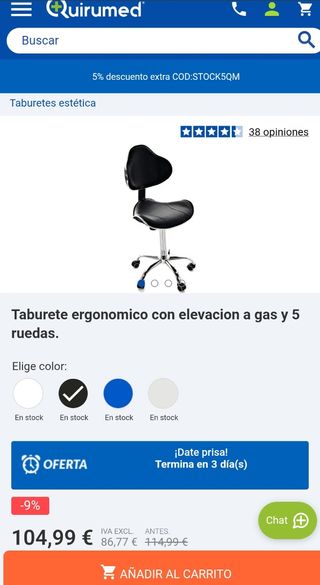 Taburete estética ergonómico negro