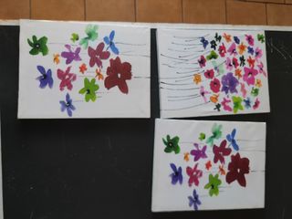 3 Cuadros Flores Pintadas a Mano