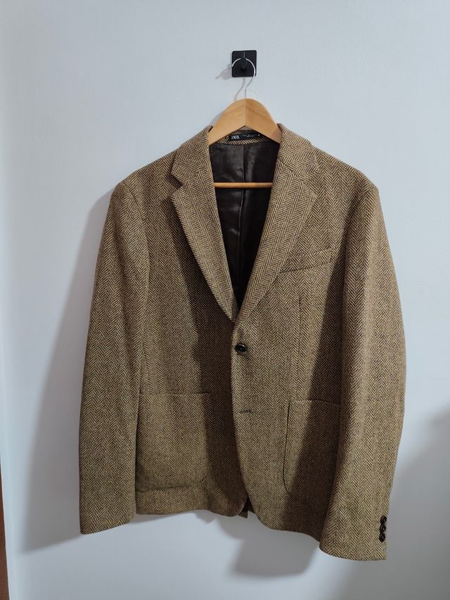 Americana lana hombre beige-marrón