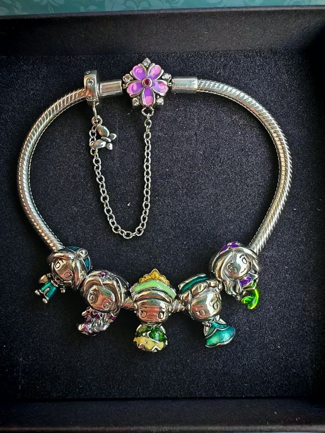 Pulsera Princesas Disney cierre flor plata