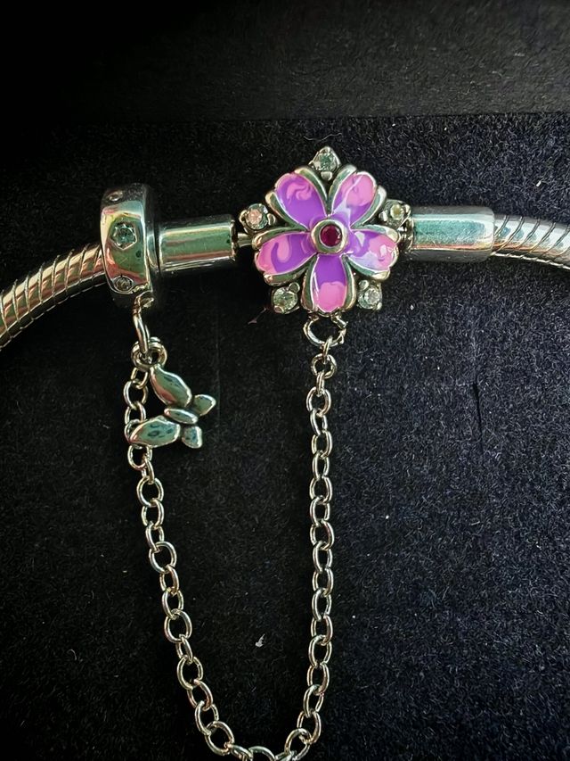 Pulsera Princesas Disney cierre flor plata