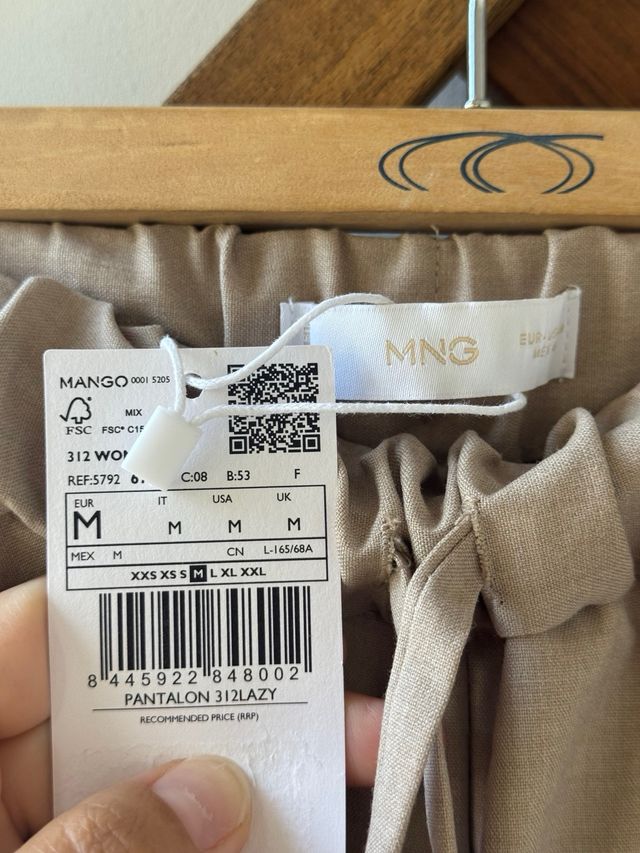 Pantalones Mango Wideleg Beige M