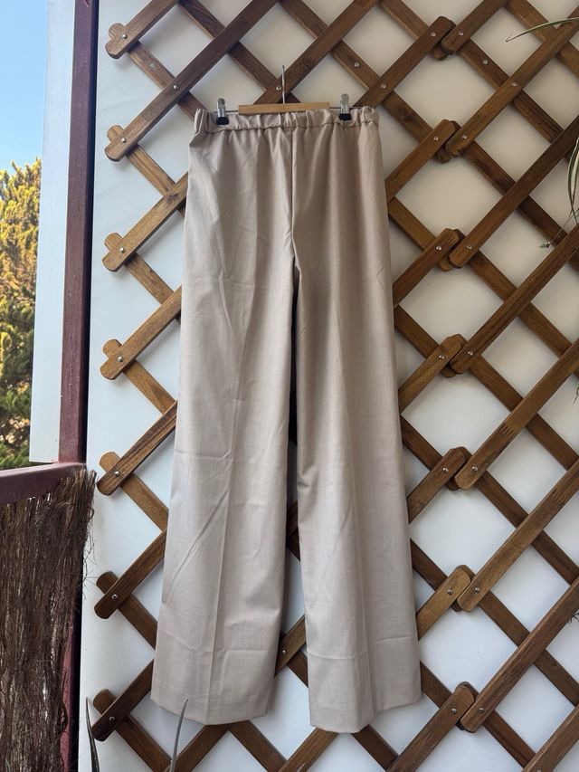 Pantalones Mango Wideleg Beige M