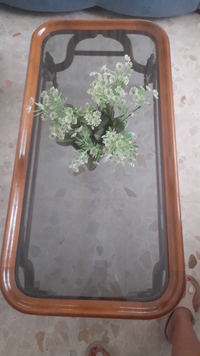 Mesa centro cristal - madera