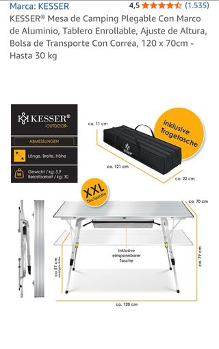 Mesa camping plegable KESSER - 30kg