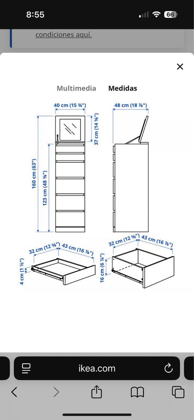Mesita noche 5 cajones negra