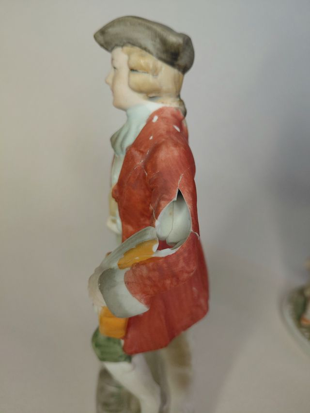 Figuras vintage cerámica arpista violinista rococó
