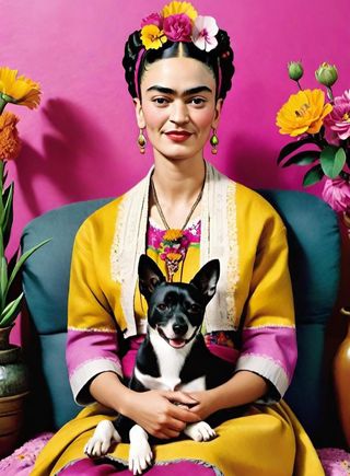 Cuadro Frida Kahlo con perrito