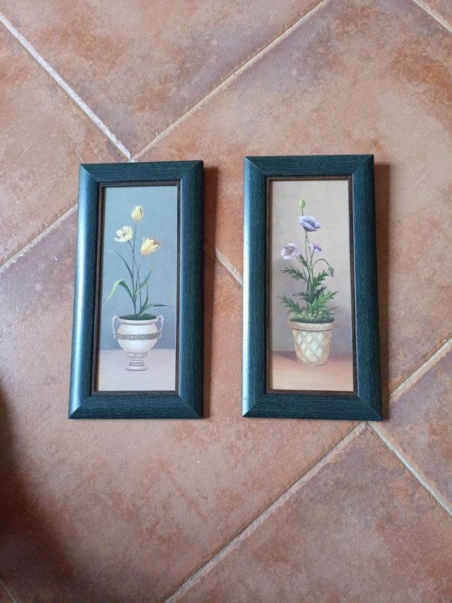 2 Cuadros Flores - Marcos Madera Verde