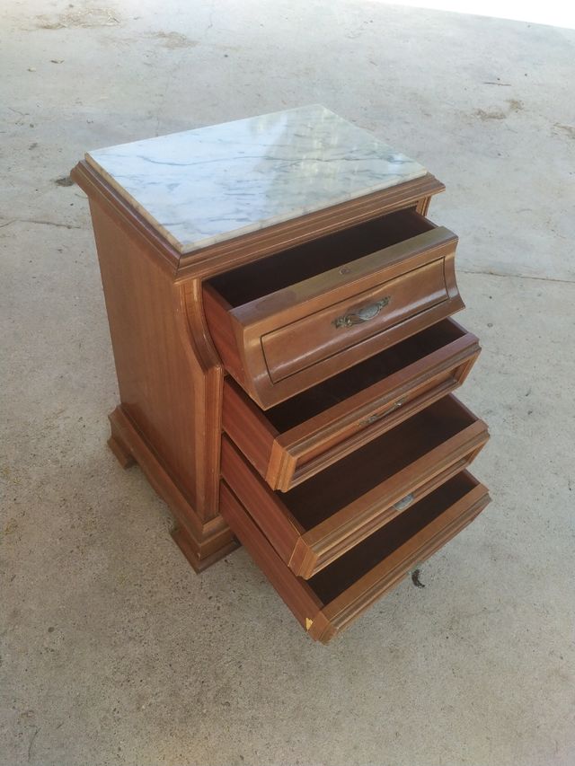 Mesita noche mármol - madera