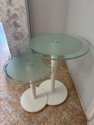 Mesitas de cristal combinado con madera blanca - 2