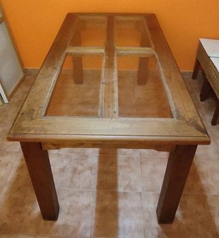 Mesa comedor madera maciza - cristal