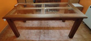 Mesa comedor madera maciza - cristal