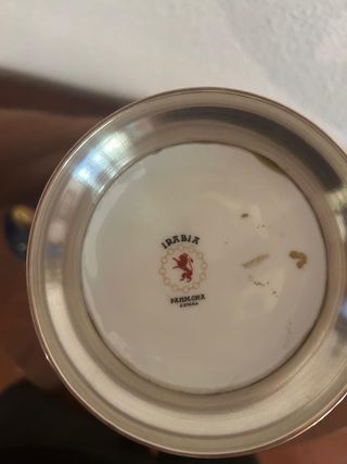 Jarrón porcelana azul y dorado