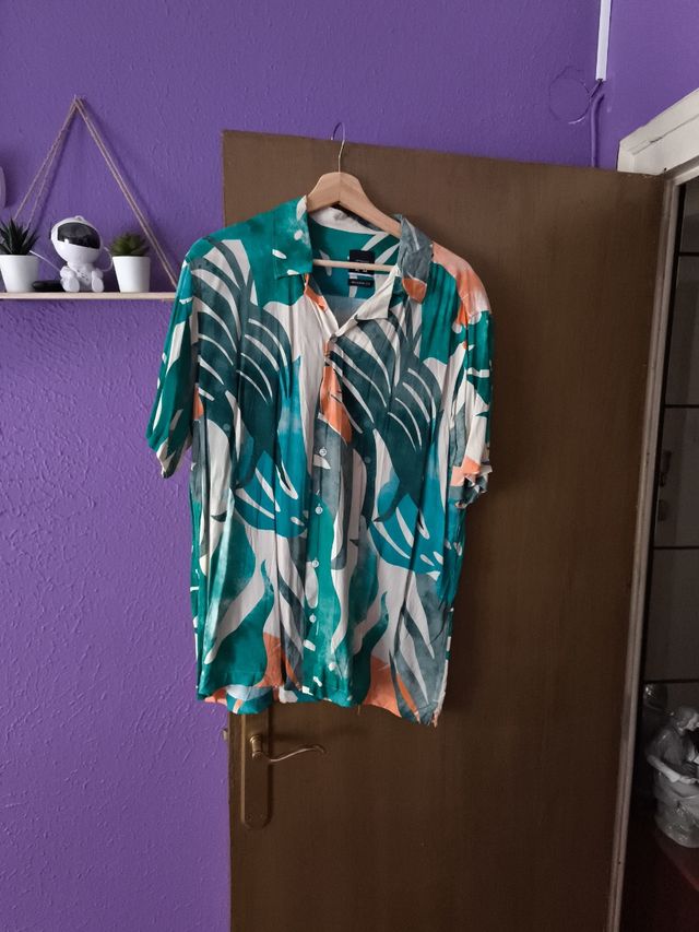 Camisa hawaiana verde-naranja