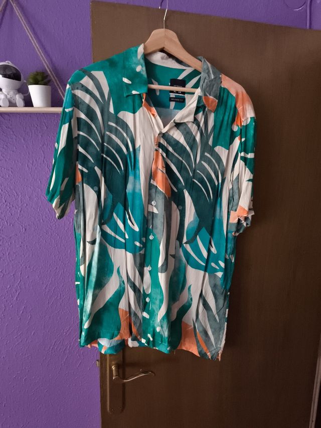 Camisa hawaiana verde-naranja