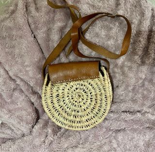 Bolso rafia marrón y beige