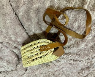 Bolso rafia marrón y beige