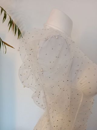 Vestido blanco pedreria fiesta transparente