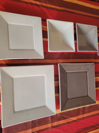 Vajilla aperitivo - 6 piezas blancas y marrón