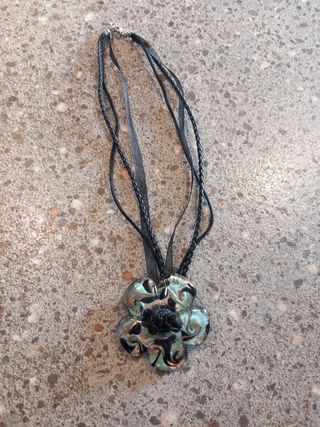 Collana Murano: fiori teal-nero