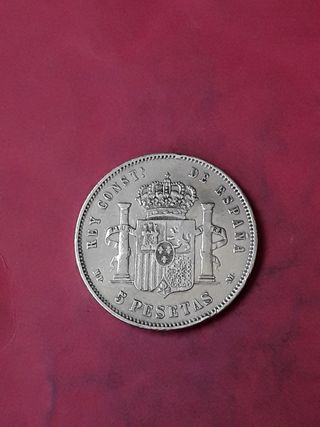 5 PESETAS 1885 *87-MPM.PLATA. ALFONSO XII. RARA.