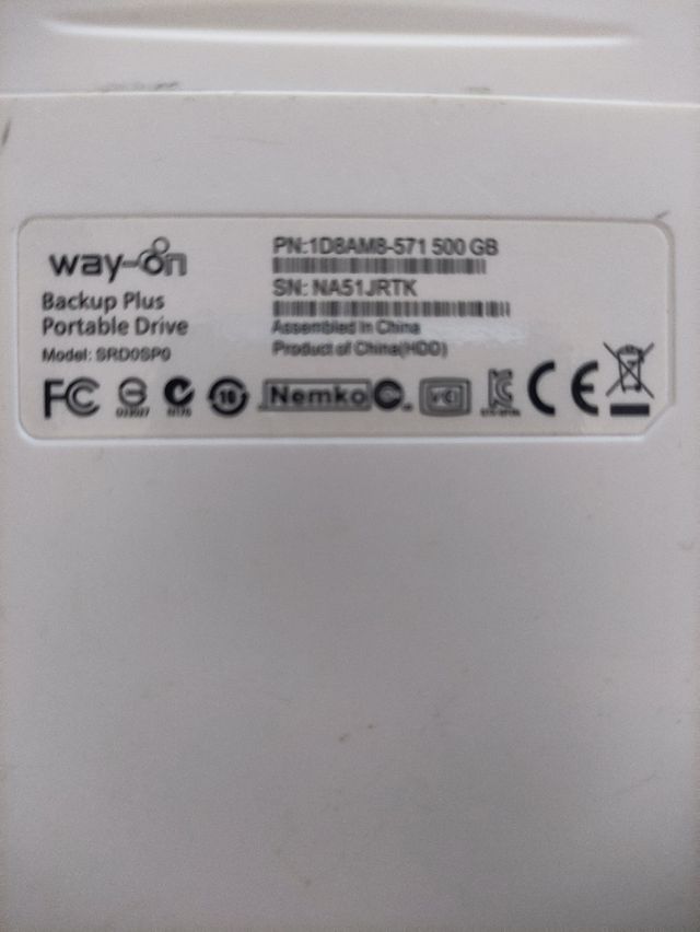 Disco rigido esterno Way-on da 500 Gb