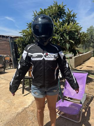 Chaqueta moto IXS negra y blanca