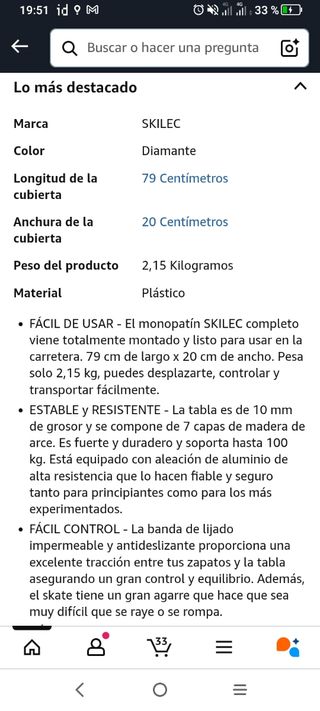 Patinete SKILEC Diamante 79cm