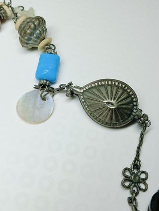 Collana vintage lunga - perle blu e marroni