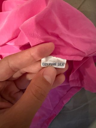 Blusa seda amarilla y rosa sin mangas