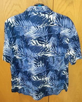 Camicia Hawaiana, Floreale, a fiori con palme, blu