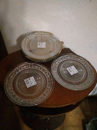 6 Piatti da dessert 
 Vetro Trasparente Decorati