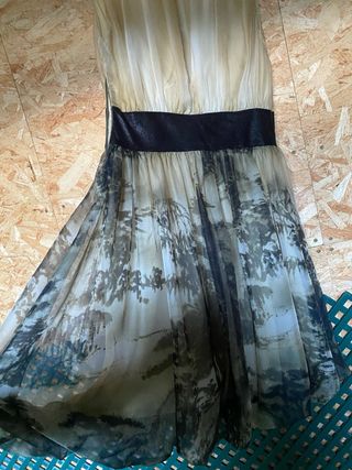 Vestido fiesta beige y verde