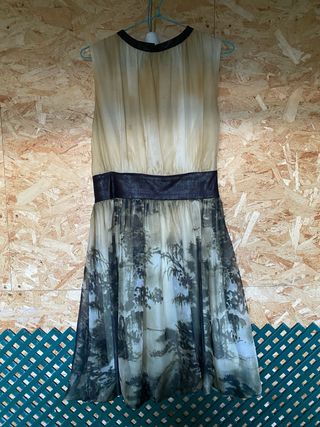 Vestido fiesta beige y verde